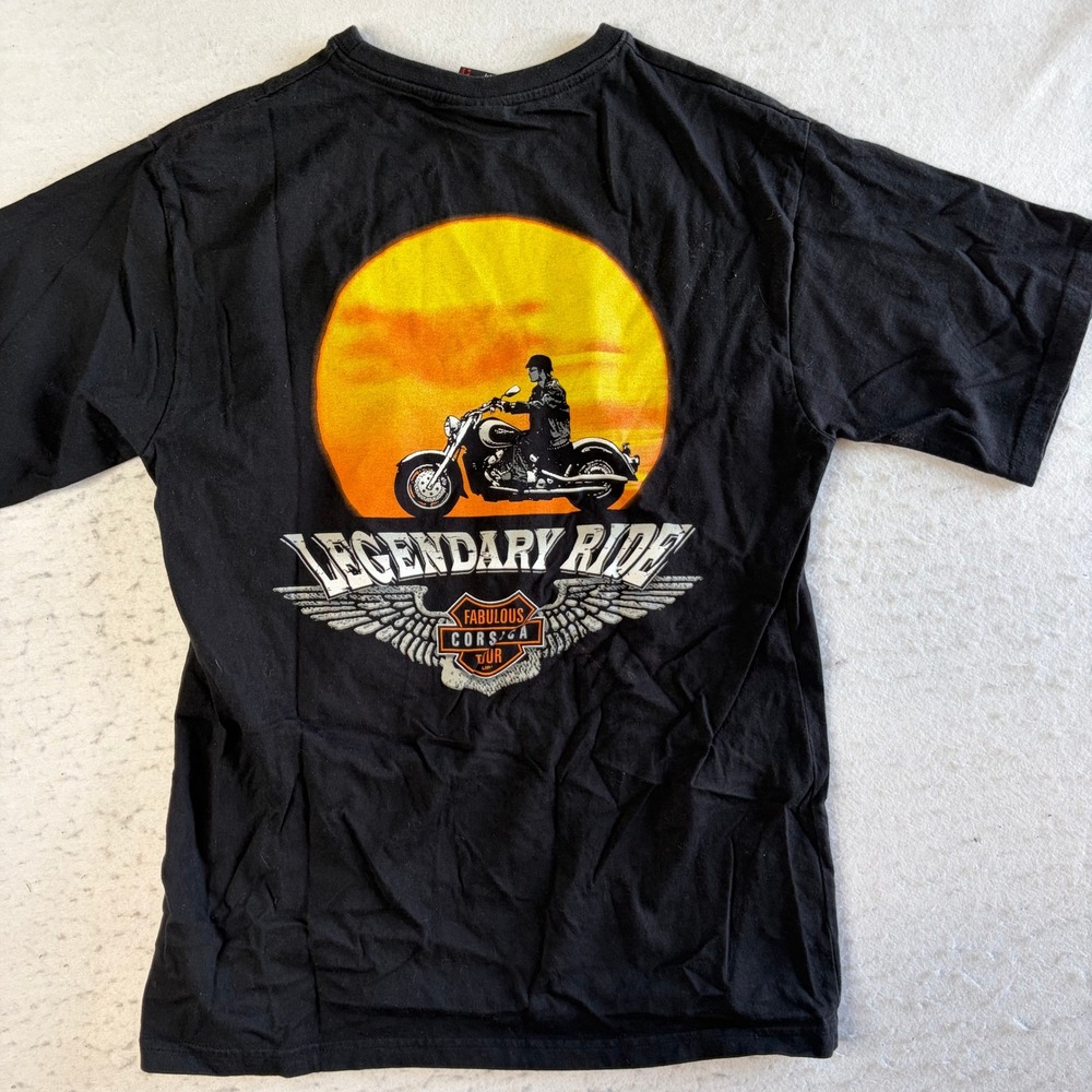 UP Play More‎ Graphic T-Shirt Mens Medium Black Legendary Ride Corsica Tour